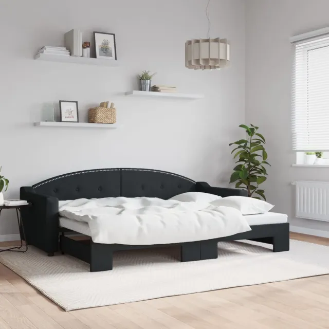 vidaXL Slaapbank met onderschuifbed 80x200 cm stof zwart
