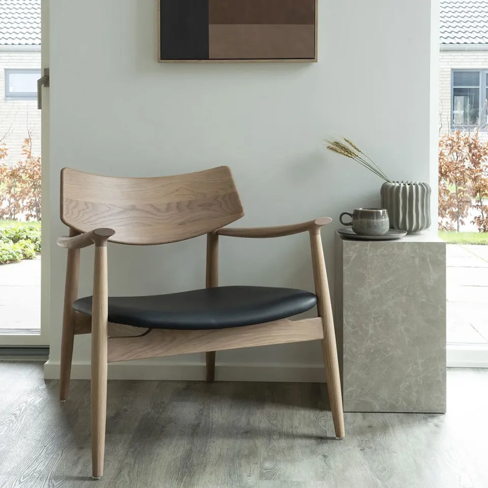 Artichok Oliver houten fauteuil naturel - met zwarte kunstleren zitting, foto 2