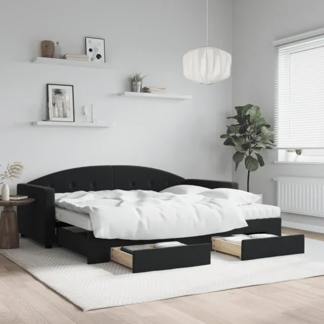vidaXL Slaapbank met onderschuifbed en lades 90x190 cm fluweel zwart