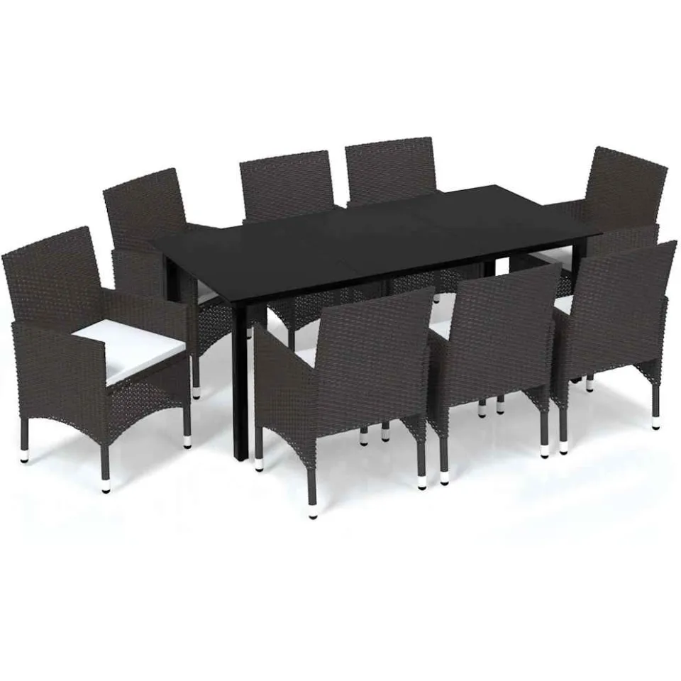 vidaXL 9-delige Tuinset met kussens poly rattan bruin, foto 3