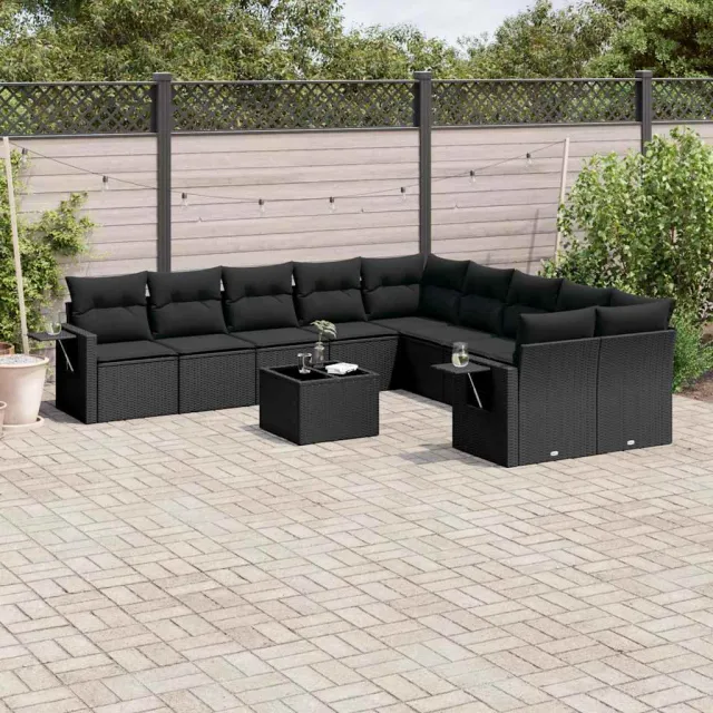 vidaXL 11-delige Loungeset met kussens poly rattan zwart, foto 2