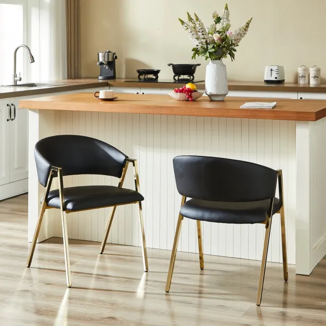MODFU Eetkamerstoelen Set Van 2 - Ergonomische Rugleuning - Modern - Eetkamer Of Woonkamer - Metaal En Imitatieleer - Zwart Goud