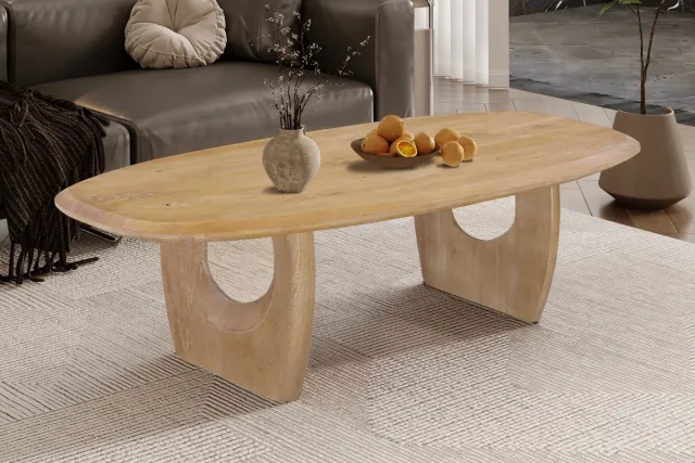 Rousseau Salontafel Braga - 130x70x40cm - Massief Mangohout - amandel kleur naturel