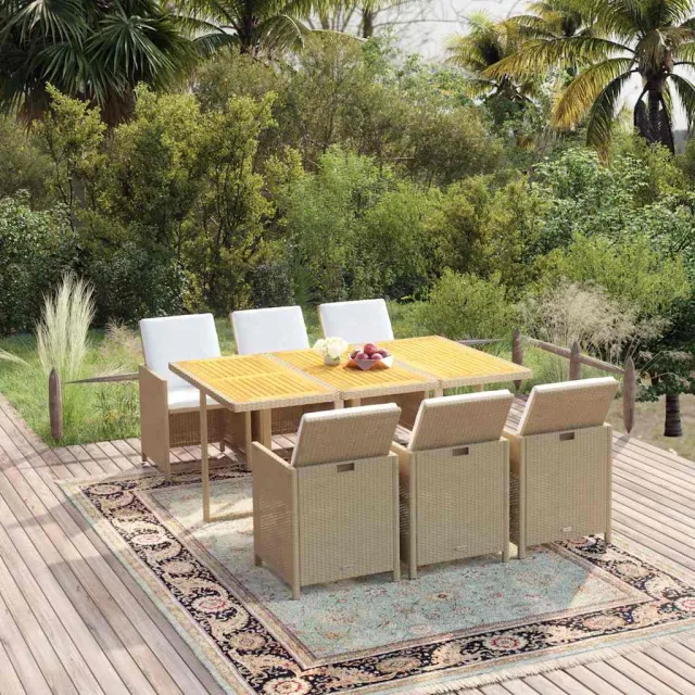 vidaXL 7-delige Tuinset met kussens poly rattan beige, foto 2