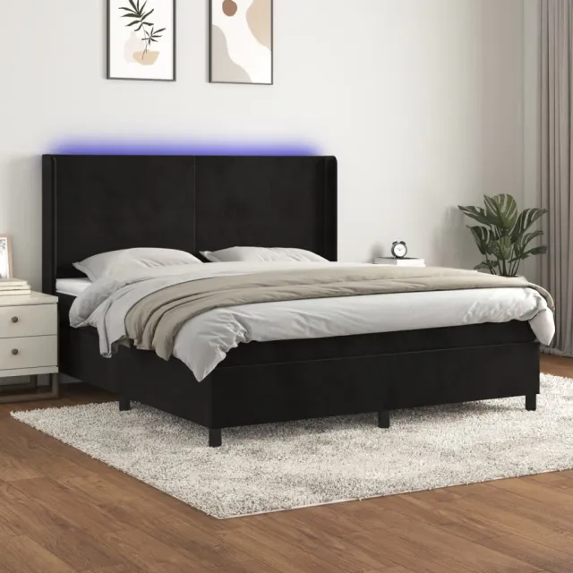 vidaXL Boxspring met matras en LED fluweel zwart 160x200 cm