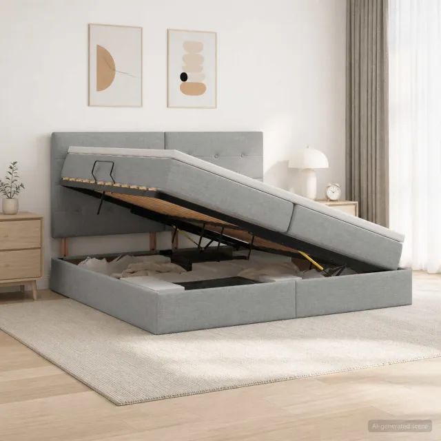 vidaXL Opslag bed met matras met opslag Lichtgrijs 200 x 200 cm Stof