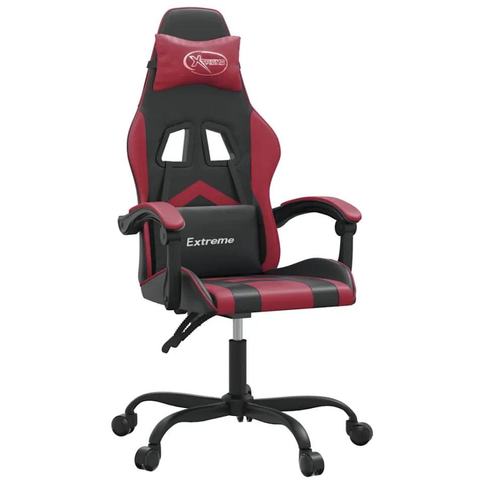 vidaXL Gamestoel draaibaar kunstleer zwart en wijnrood, foto 3