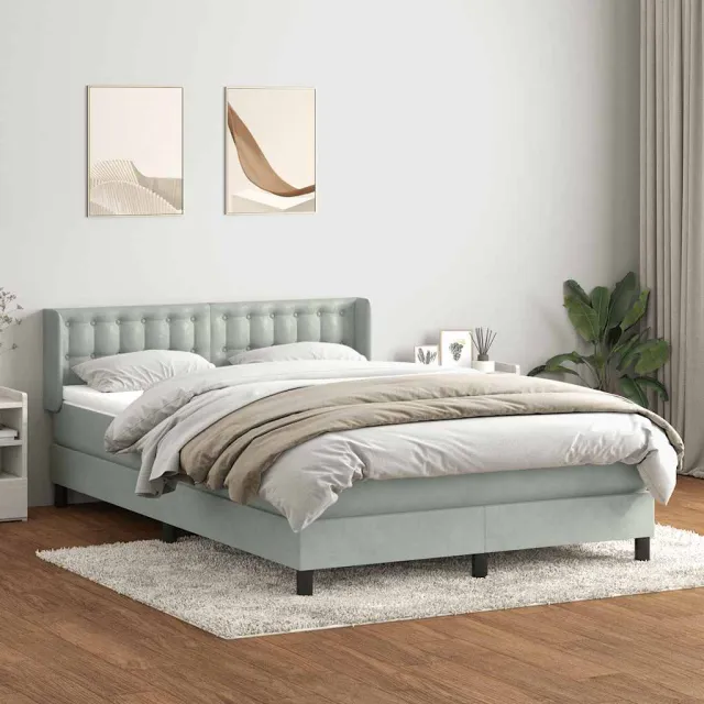 vidaXL Boxspring met matras fluweel lichtgrijs 160x210 cm grijs