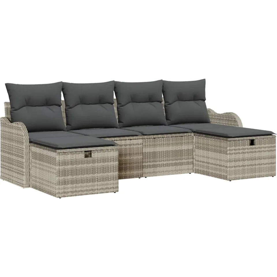 vidaXL Tuin Sofa Set 6 st Lichtgrijs poly rattan