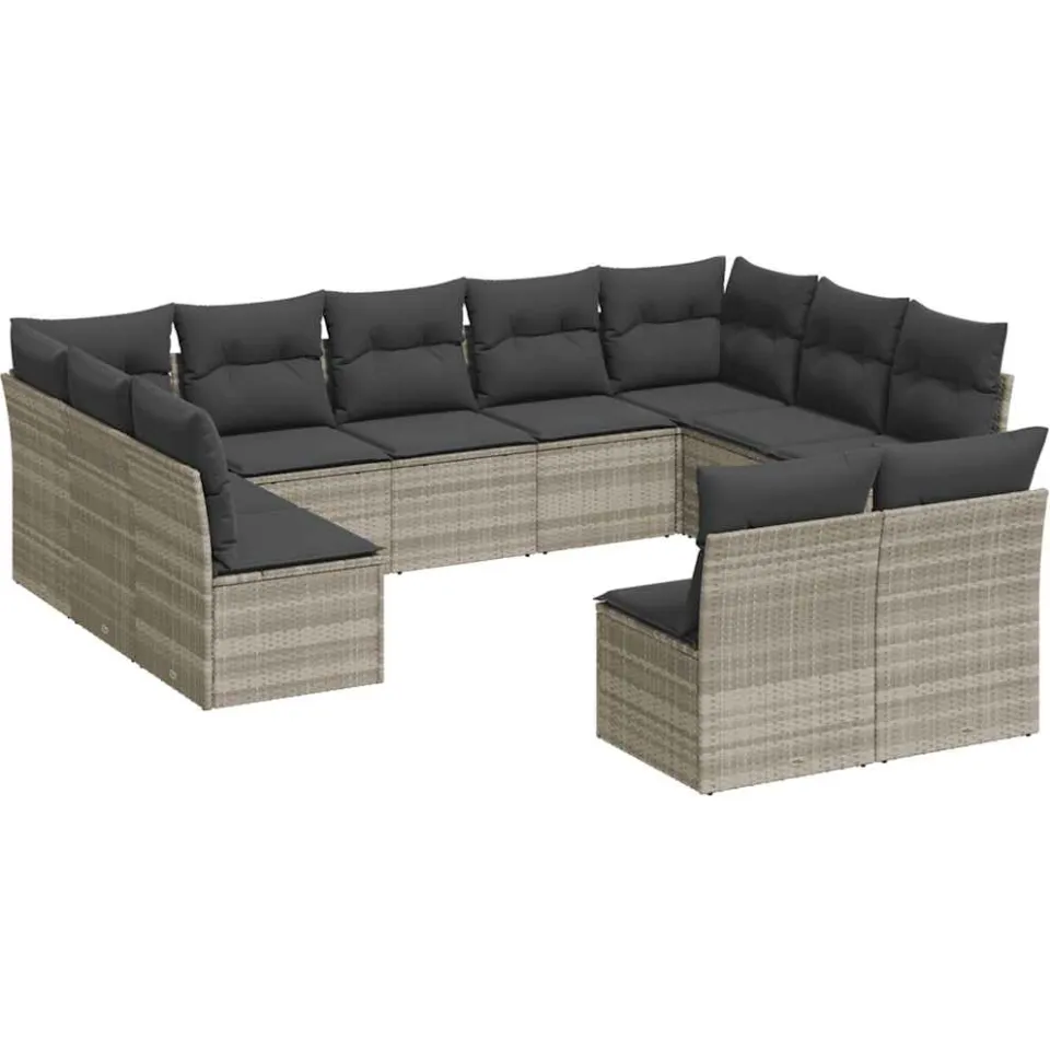 vidaXL 11-delige Loungeset met kussens poly rattan lichtgrijs grijs, foto 3