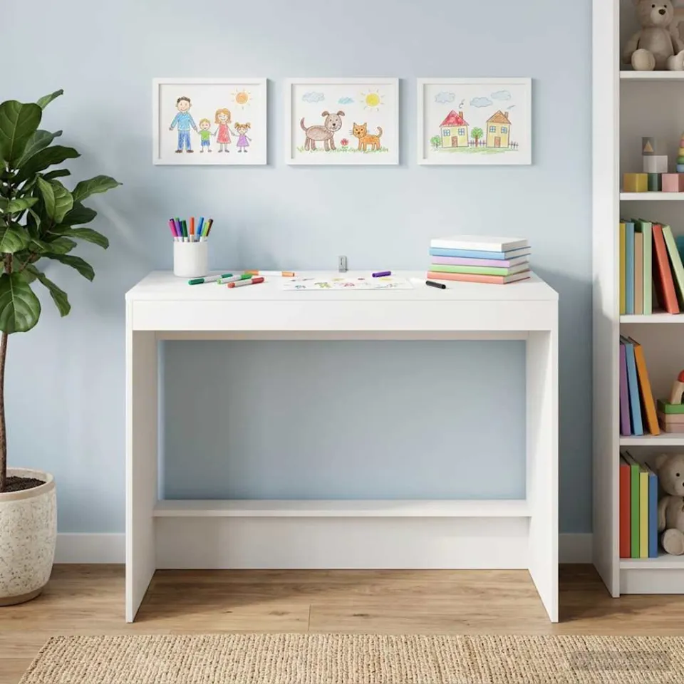 vidaXL Bed Bureau Wit Bewerkt hout 100 x 45 x 75 cm, foto 3
