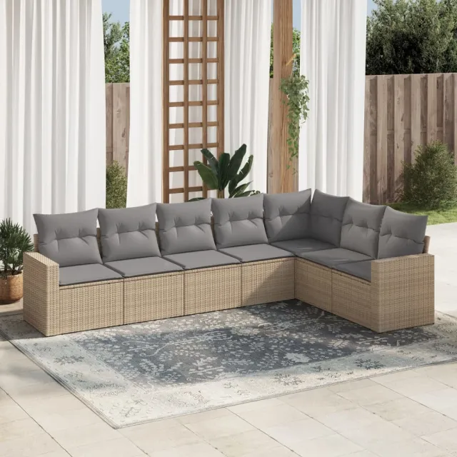 vidaXL 7-delige Loungeset met kussens poly rattan beige, foto 2