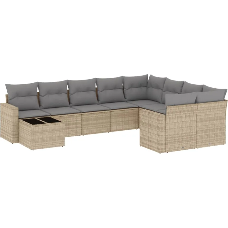 vidaXL 10-delige Loungeset met kussens poly rattan beige, foto 3