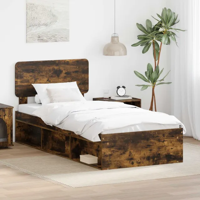vidaXL Bedframe Gerookt eiken 75 x 190 cm Massief grenenhout Bruin