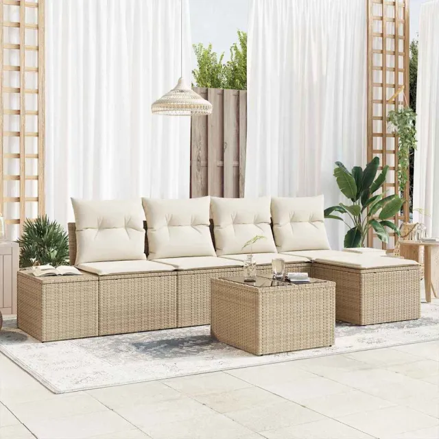 vidaXL Tuin Sofa Set 5 st Beige en Crème poly rattan, foto 2