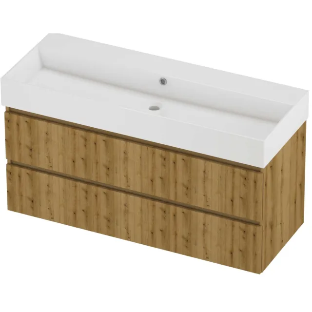 Proline Zara Badmeubelset Porselein Loft Zonder Kraangat 120x46x65 cm Glans Wit Urban Oak Eiken