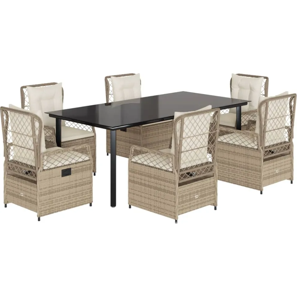 vidaXL 7-delige Tuinset met kussens poly rattan beige, foto 3