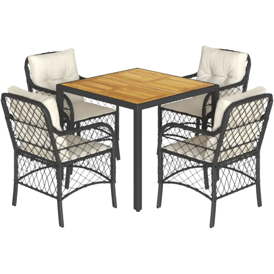 vidaXL 5-delige Tuinset met kussens poly rattan zwart