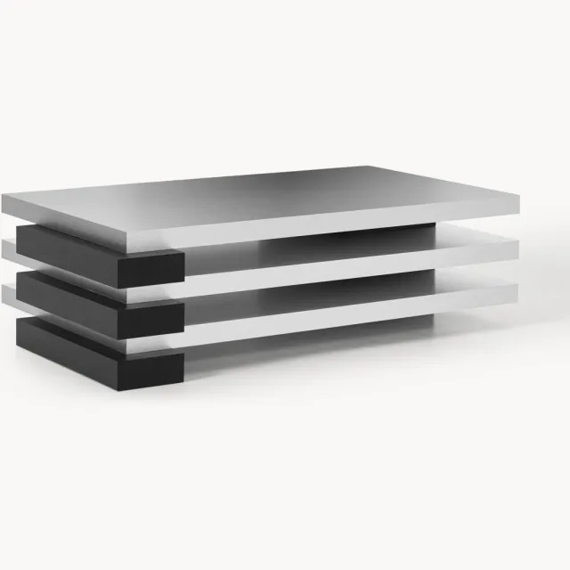 Westwing Collection Gelaagd salontafel Blok Zwart, Zilverkleurig