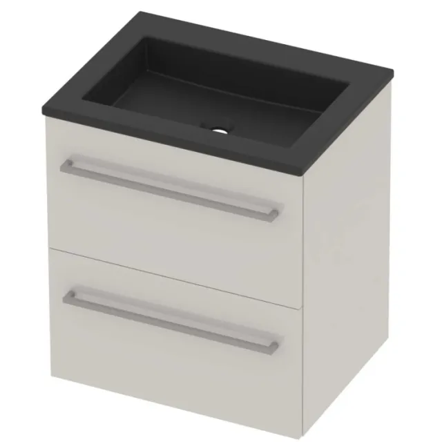 Basic-Line Aura 46 Badmeubelset Acryl Zonder Kraangat Voor Grepen 60x46x62 cm Ice White Mat Zwart