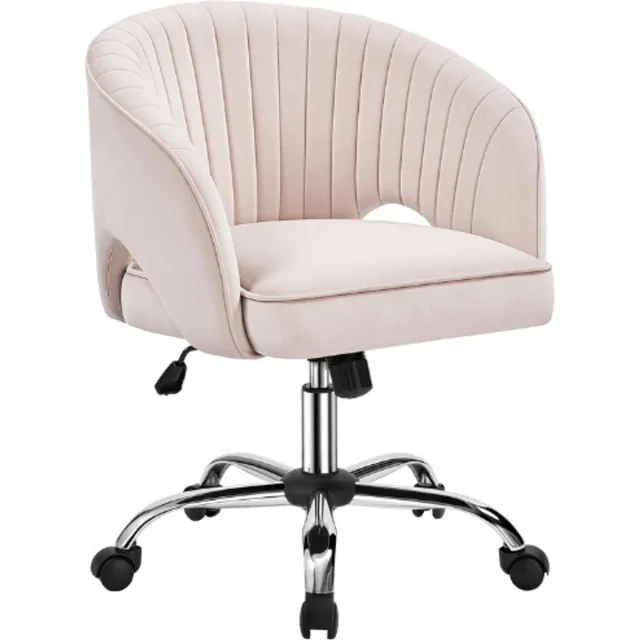 Yaheetech Luxe Ergonomische Bureaustoel Met Fluwelen Bekleding - Verstelbare Hoogte - Schommelfunctie - Draaibare Stoel Met Armleuningen En Wieltjes - Comfortabele Kantoorstoel Voor Thuis En Werk crème-wit