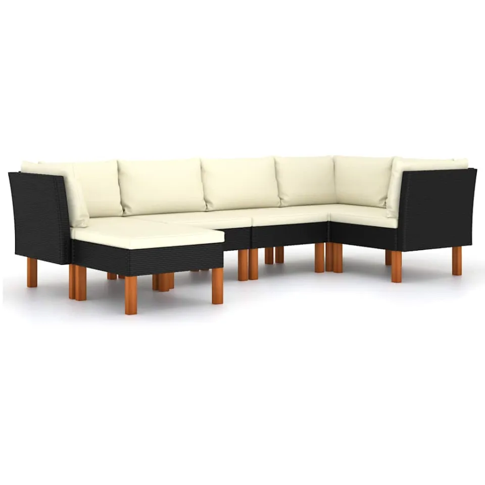 vidaXL 6-delige Loungeset met kussens poly rattan zwart, foto 3