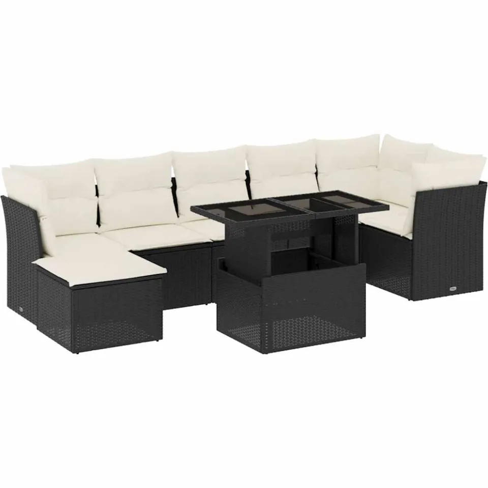 vidaXL 8-delige Loungeset met kussens poly rattan zwart