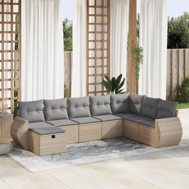 vidaXL 8-delige Loungeset met kussens poly rattan beige