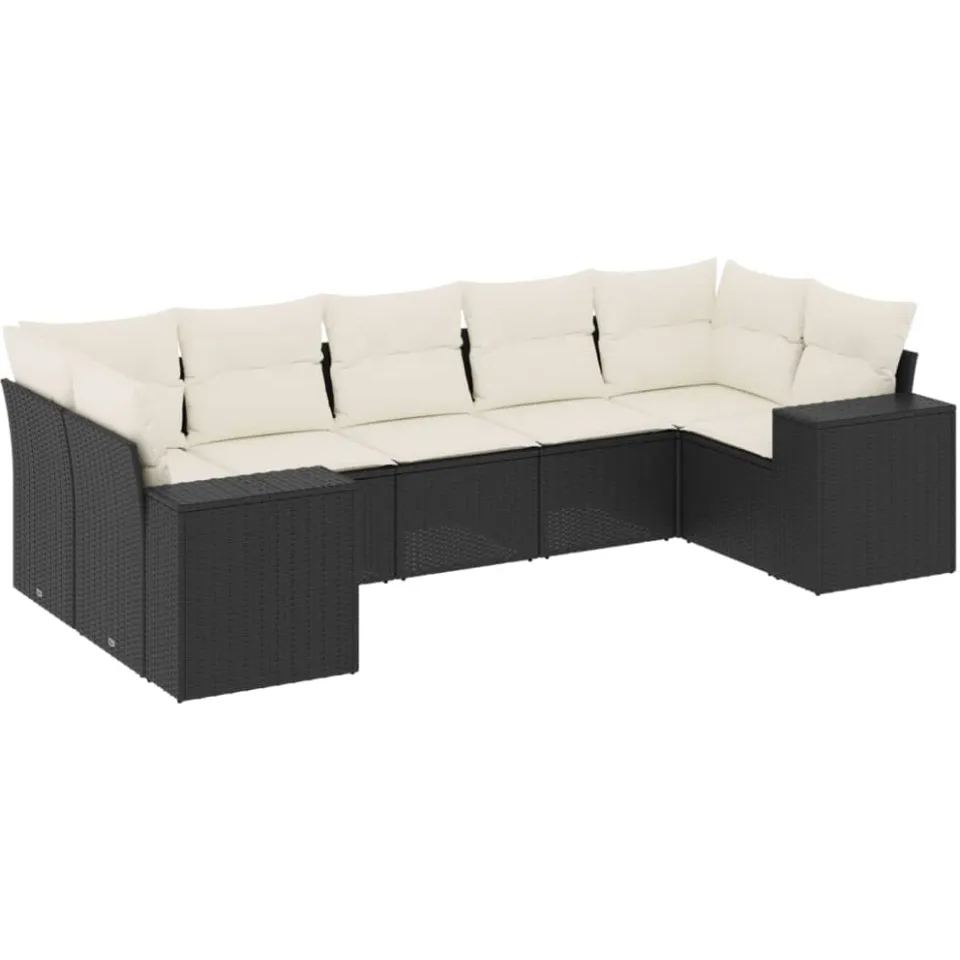 vidaXL 7-delige Loungeset met kussens poly rattan zwart, foto 3