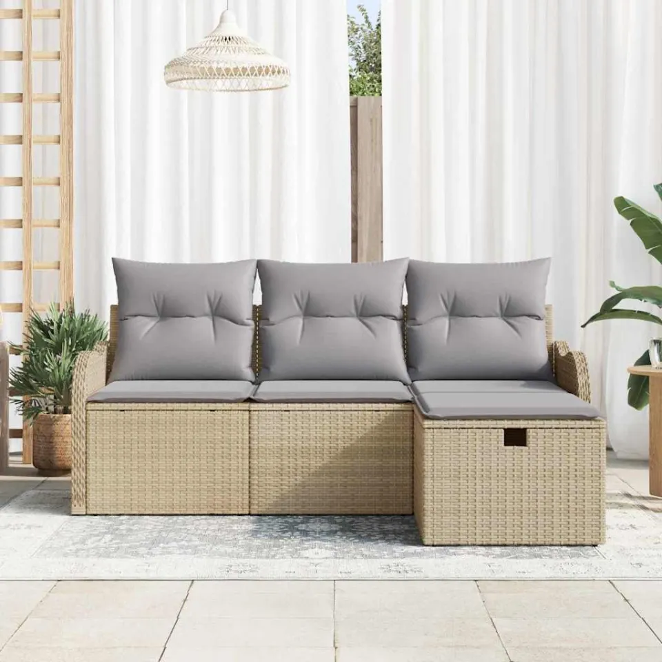 vidaXL Tuin Sofa Set 4 st Poly riet lichtgrijs, foto 3