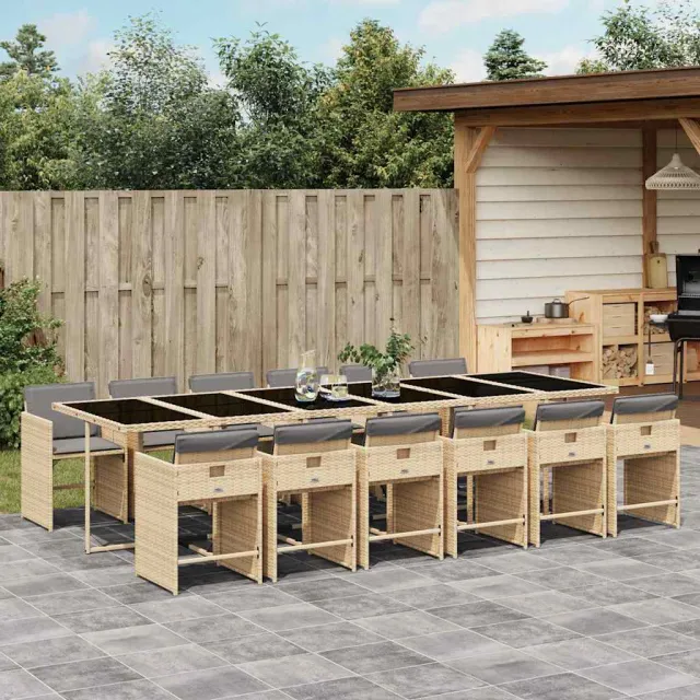 vidaXL 13-delige Tuinset met kussens poly rattan gemengd beige, foto 2