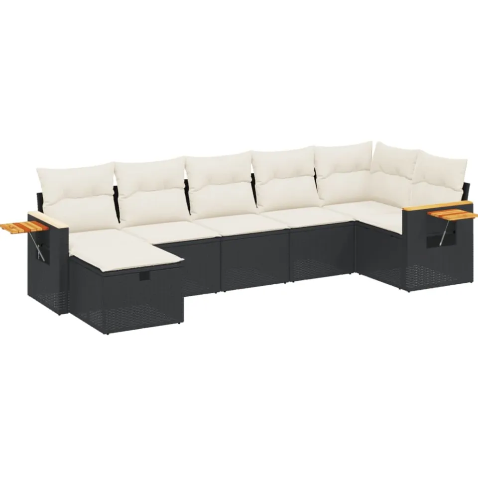 vidaXL 7-delige Loungeset met kussens poly rattan zwart