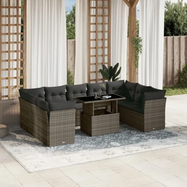 vidaXL 10-delige Loungeset met kussens poly rattan grijs, foto 2