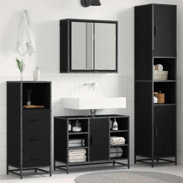 vidaXL Badkamermeubelset 3 st Zwart Eiken 80 x 33 x 60 cm Bewerkt hout, foto 2