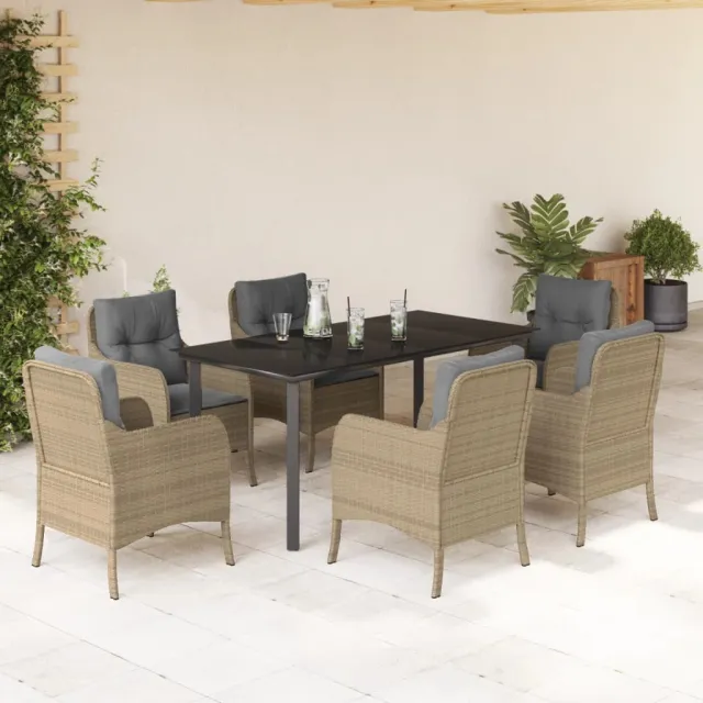 vidaXL 7-delige Tuinset met kussens poly rattan beige, foto 2