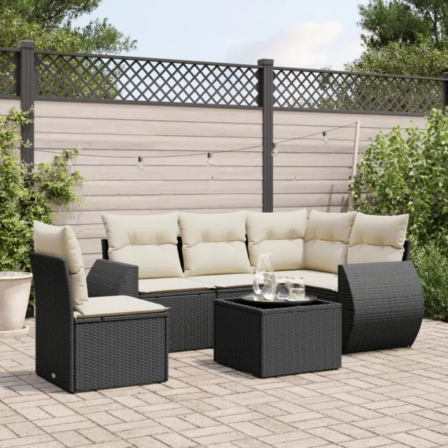 vidaXL 6-delige Loungeset met kussens poly rattan zwart, foto 2