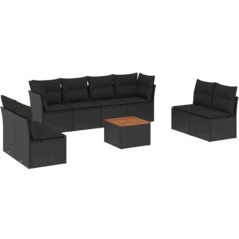 vidaXL 9-delige Loungeset met kussens poly rattan zwart, foto 3