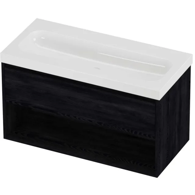 Proline Haga Badmeubelset Polystone Mezza Schap 100x46x58 cm Glans Wit Black Oak Eiken