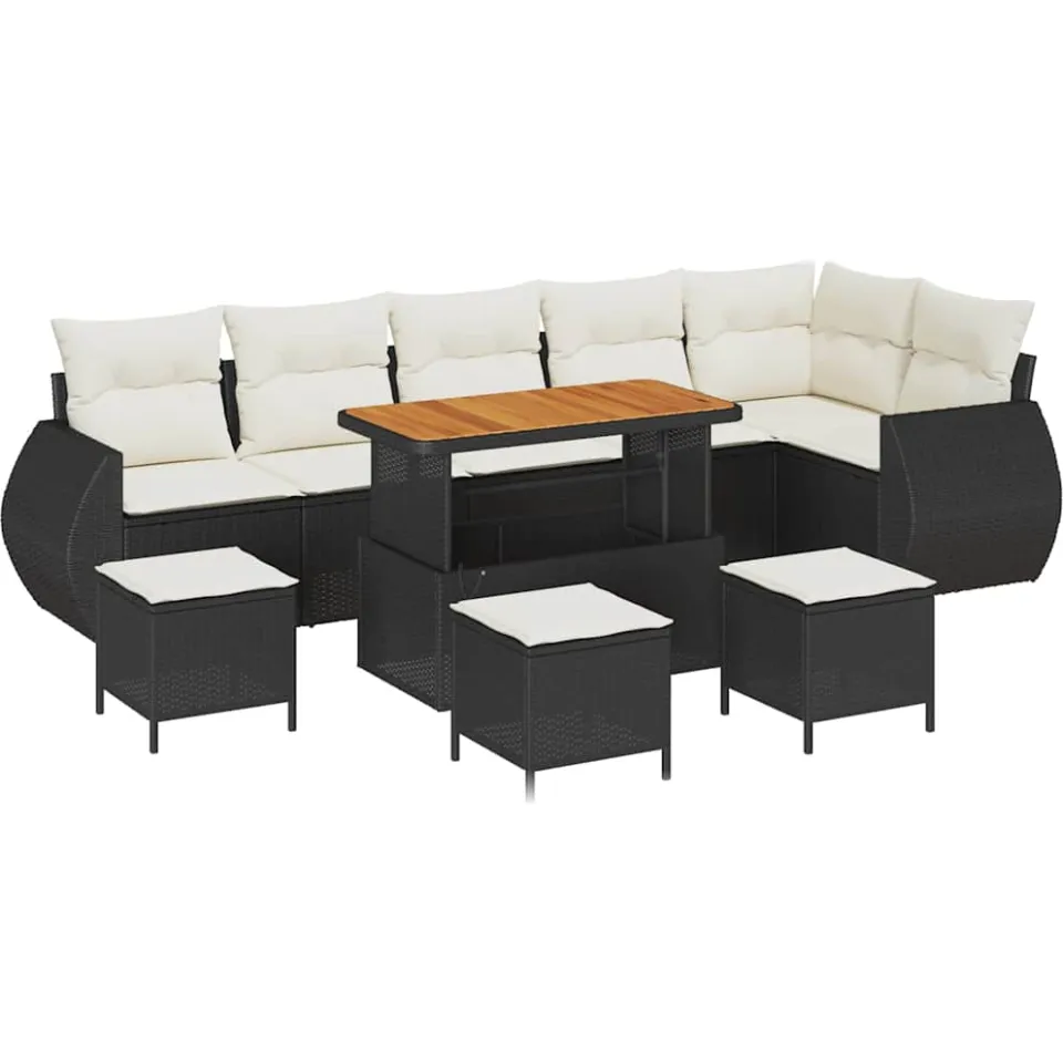 vidaXL Tuinbankenset 10 st Zwart poly rattan