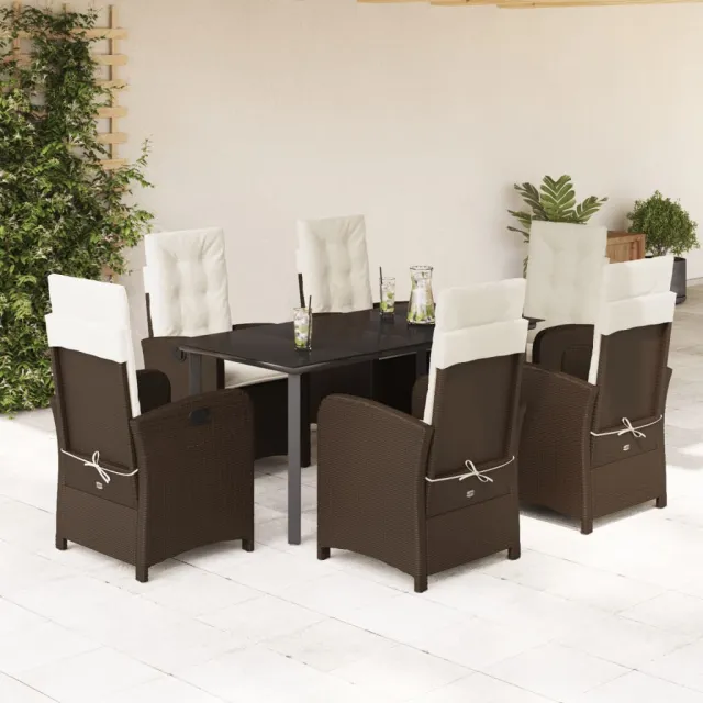vidaXL 7-delige Tuinset met kussens poly rattan bruin, foto 2