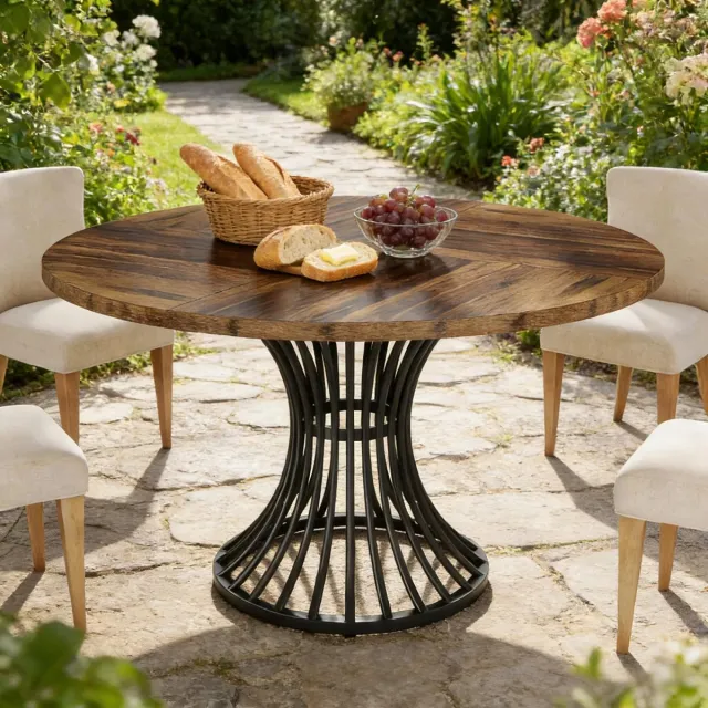 MODENUIT Eettafel - Ronde Tafel Met Metalen Onderstel En MDF Tafelblad - Voor Eetkamer - Zwart - 119 Cm