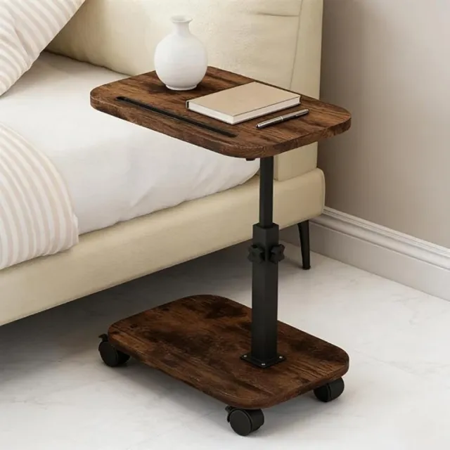 PromoHome Bijzettafel in C-vorm, in hoogte verstelbaar, 360° draaibaar blad - 50-85,5 cm, met wielen, kleine beweegbare bijzettafel van hout Bruin-1