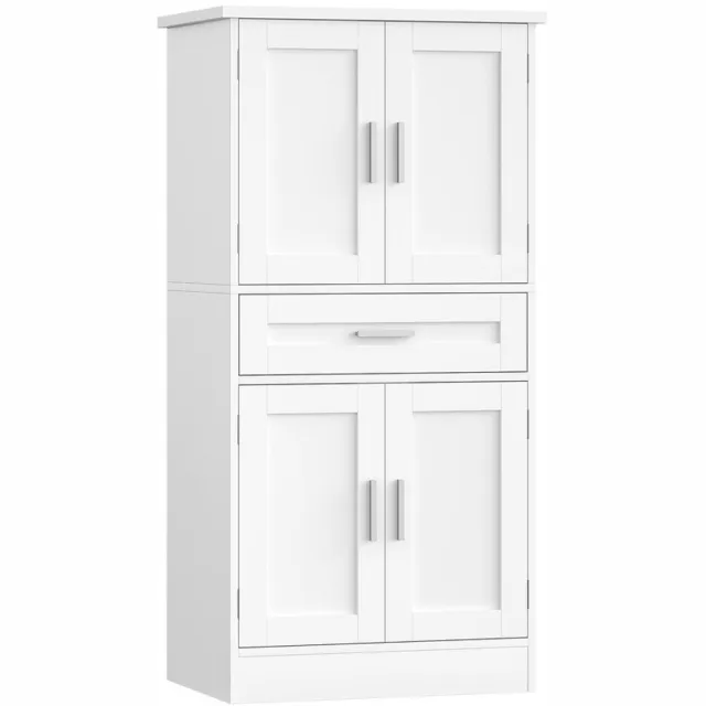HILINSIE Buffetkast, Keukenkast met Opbergsysteem met 4 Niveaus aan de Binnenzijde van de Deur, Dressoir met 4 Deuren en 1 Grote Lade, Moderne Stijl, voor Keuken of Woonkamer, 40 x 60 x 120 cm, Wit