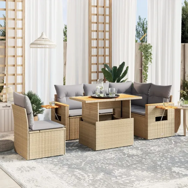 vidaXL 6-delige Loungeset met kussens poly rattan beige, foto 2