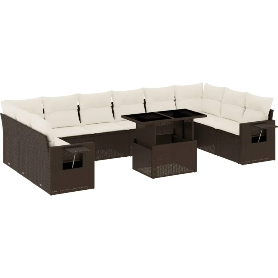 vidaXL 11-delige Loungeset met kussens poly rattan bruin, foto 4
