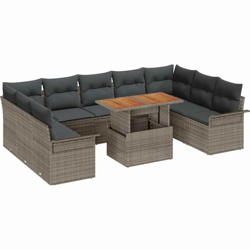 vidaXL Tuin Sofa Set 10 st Grijs Poly riet, foto 4