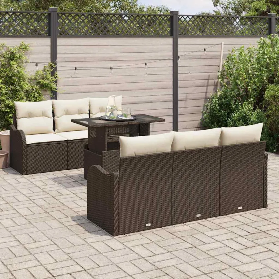vidaXL Tuin Sofa Set 7 st Bruin en Crème poly rattan, foto 3