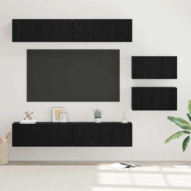 vidaXL Tv-meubelset 6 st 80 x 30 x 30 cm Zwart Eiken, foto 2
