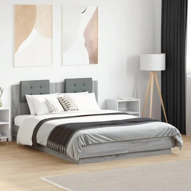 vidaXL Bedframe met hoofdeinde grijs sonoma eiken 120x190 cm