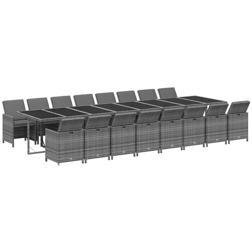 vidaXL 17-delige Tuinset met kussens poly rattan grijs
